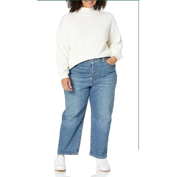 Funnel Neck Sweater Womens Plus Size 2X Solid White Rib Knit Minimalist Classic - Picture 3 of 4